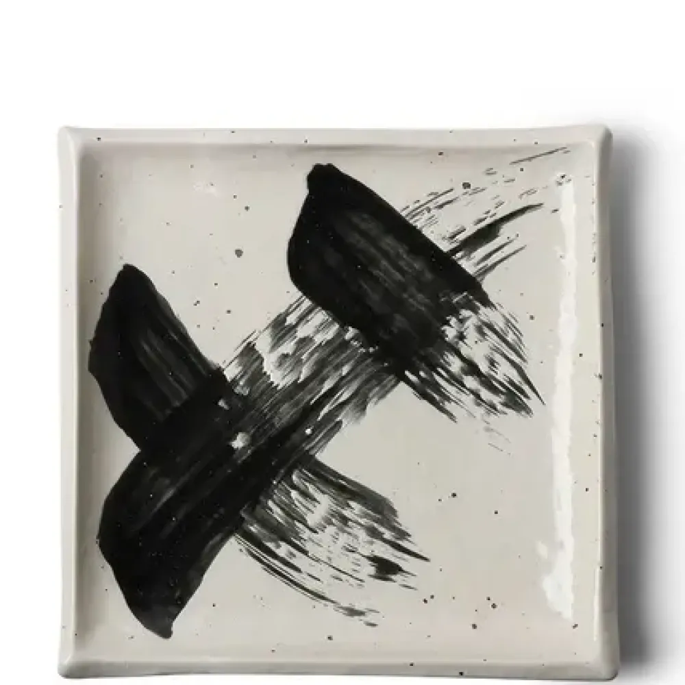 MIYA Company Black & White Brush Square Plate Hot