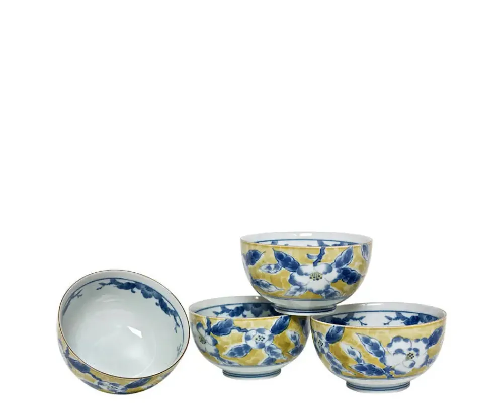 MIYA Company Blue Flower 5" Yellow Bowl Set Hot