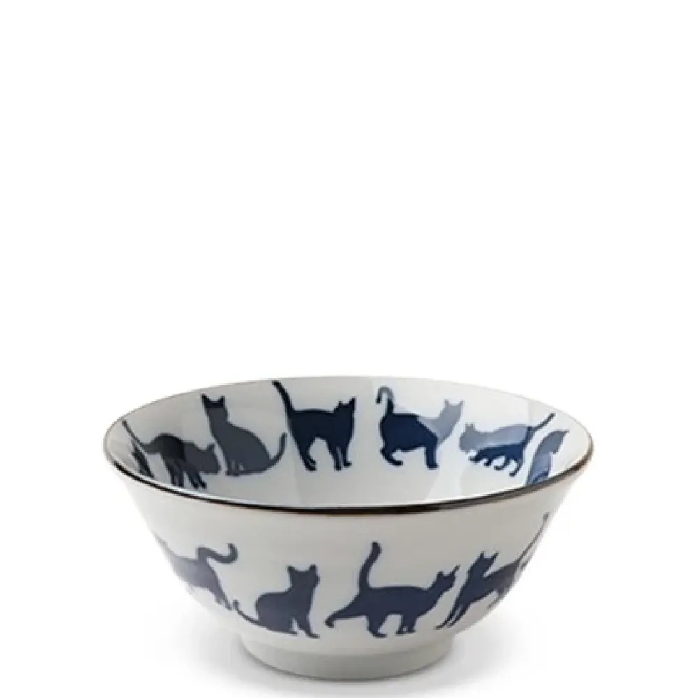 MIYA Company Blue & White Cat Parade 5.75" Bowl