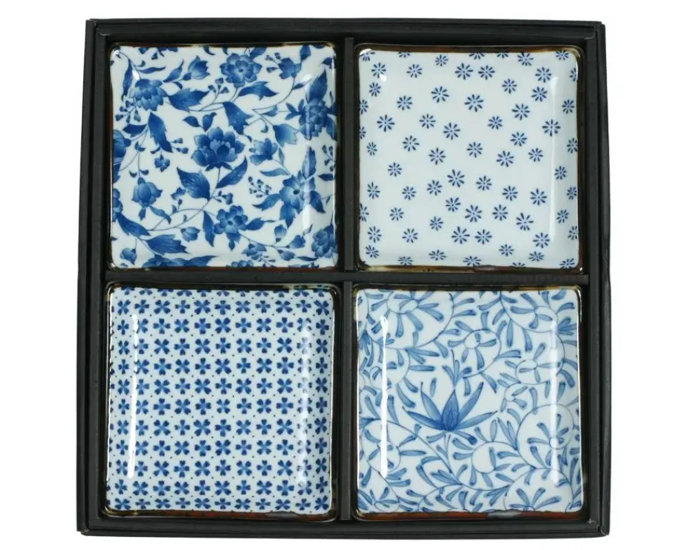 MIYA Company Blue & White 5" Sq. Plate Set Clearance