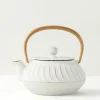 MIYA Company Cast Iron Teapot White Wave Gold Handle Sale