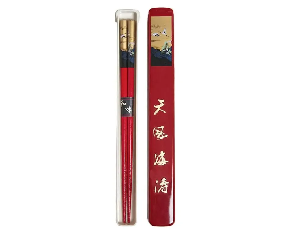 MIYA Company Cranes Chopsticks With Case - Red Hot