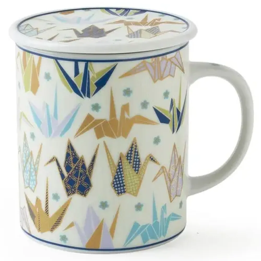 MIYA Company Origami Cranes 8 Oz. Lidded Mug - Blue Best