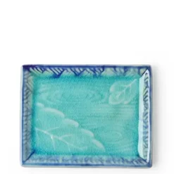 MIYA Company Plate Rectangle Turquoise Crackle Leaf/Pond New