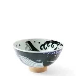 MIYA Company Rice Bowl Blue Whale Waves 5" New