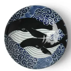 MIYA Company Shallow Bowl Blue Whale Waves 8-1/2" Outlet